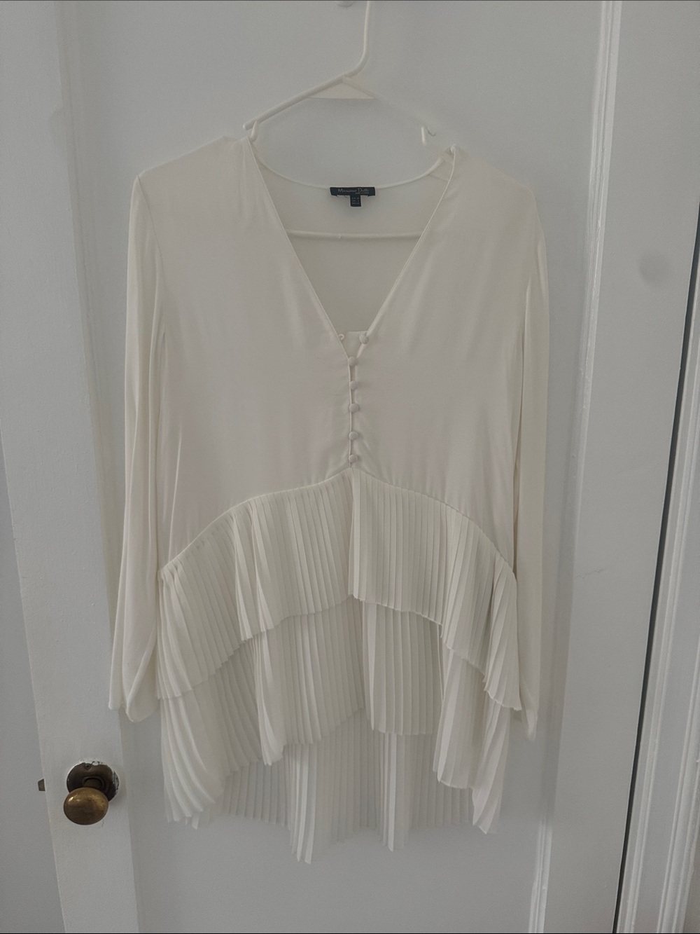 Massimo Dutti Cream Pleated Tiered V-Neck Tunic